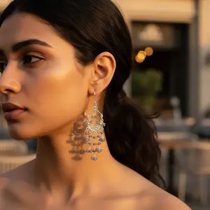 Boucles d'oreilles pendantes en argent 925 avec labradorite pour femmes, plaquées or avec perle et diamant pour mariage ou fête, cadeau chrétien - Product Image 1