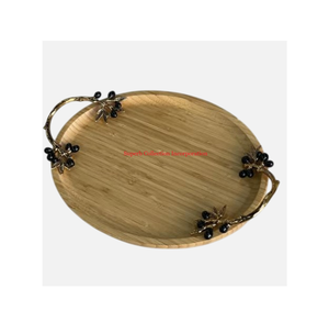 ถาดเสิร์ฟไม้ไผ่ดีไซน์วินเทจพร้อมที่จับโลหะถาดสำหรับตกแต่งโต๊ะรับประทานอาหารเป็นมิตรกับสิ่งแวดล้อมสำหรับใช้ในบ้าน - Product Image 1