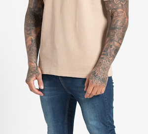 T-shirt à manches courtes pour hommes de couleur beige dans le tissu de coton côtelé T-shirt de polo personnalisé en coton Slim Fit pour homme pour l'impression - Product Image 5