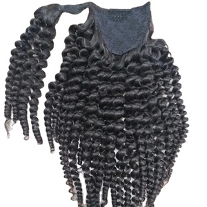 Queue de cheval bouclée naturelle noire cuticule alignée un donneur cheveux vierges vietnamiens extensions de cheveux Remy crus Double dessiné extrémité épaisse - Product Image 1
