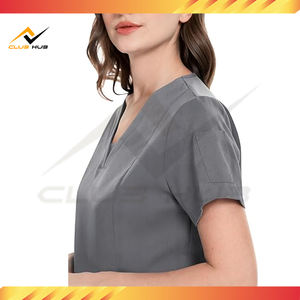 Vente en gros Ensemble de costumes d'hôpital modernes pour femmes avec logo personnalisé Haut à col en V et pantalon de jogging à jambe fuselée en tissu tissé - Product Image 5