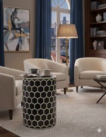 Table basse ronde moderne noire écologique en os incrusté, en pin et MDF, faite à la main, étanche, pour décoration de salon – Meilleure vente