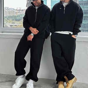 Ensemble sweat à capuche zippé et pantalon OEM personnalisé pour homme, épais et lourd, 100 % coton, streetwear d'hiver unisexe, coupe classique - Product Image 1