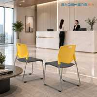 Chaise de conférence empilable ergonomique avec dossier jaune et assise gris foncé, structure en fer, pour réunions, bureaux, écoles, hôtels