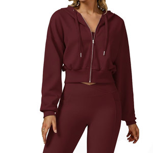 Sudadera con capucha con cremallera de longitud alta para mujer elegante ajuste corto cómodo uso diario - Product Image 6
