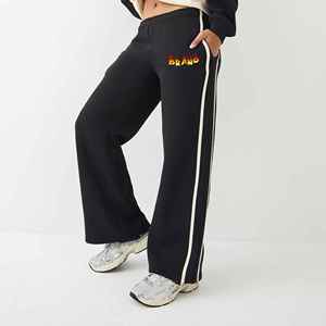 Vente en gros de pantalons de survêtement pour femmes en polyester/coton de haute qualité 300 GSM jambes droites pantalon évasé baggy dentelle d'hiver - Product Image 1