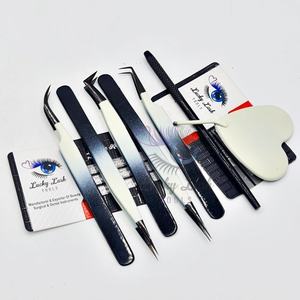 Pinzas de extensión de pestañas de acero inoxidable con etiqueta personalizada de alta calidad, punta de fibra mitad negra y mitad blanca para uso en cejas - Product Image 6