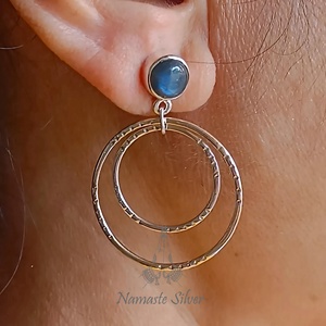 925 Sterling <b>Silver</b> <b>Dangle</b> <b>Earrings</b> with Natural Labradorite Gemstone Double Hoop Geometric Birthstone Labortite <b>Earrings</b> - Product Image 2