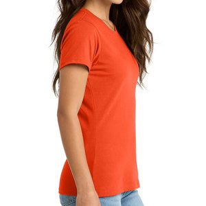 T-shirt en coton uni à col rond et manches courtes pour femme, T-shirt à col en V chiné, T-shirt confortable en mélange doux pour femme - Product Image 3
