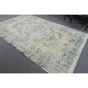 Alfombra de 5.8x9.5 pies, Alfombra Turca Vintage, Alfombra de Camuflaje Azul y Blanca - Product Image 2