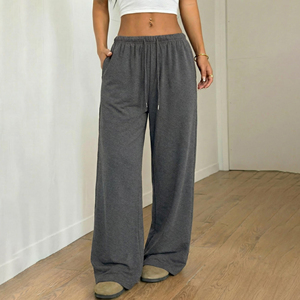 Pantalones Jogger Holgados de Algodón 100% Liso para Mujer al por Mayor con Cordón, Cintura Alta, Forro Polar, Estilo Urbano, Pantalones de Chándal para Mujer - Product Image 4