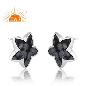 Hot Selling 925 Sterling Silver Natural Snowflake <b>Obsidian</b> Gemstone Earring Custom <b>Jewelry</b> For Women Gift For Her - Product Image 3