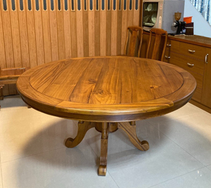 Mesa de Comedor Redonda de Teca Clásica y Elegante con 153 cm de Diámetro, Mueble de Comedor Antiguo y Duradero para Uso en Hoteles y Restaurantes - Product Image 3