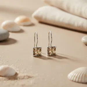 Boucles d'oreilles pendantes en topaze taille princesse argentées pour femmes, produit cadeau tendance - Product Image 1