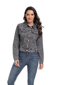 Chaquetas de mujer Lady Jean Jacket Chaqueta de mezclilla de manga larga para mujer Ropa de mujer Color personalizado Cantidad Abrigo personalizado Algodón OEM - Product Image 5