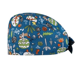 Blue Patterned Unisex <b>Scrub</b> <b>Cap</b> with Nature Print for Hospital Use Cotton Polyester Woven Fabric Seamless Fusing - Product Image 1