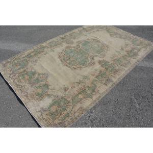 Vintage Turkish <b>Rug</b> Beige Green 5.7 X 8.8ft Wool with Latex Backing <b>Abstract</b> Pattern for Entryway 9x12 Rectangle Tabriz Style - Product Image 3