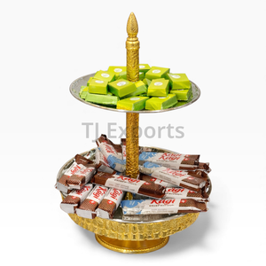 Centro de Mesa Grande de Oro Martillado con Base de Pedestal para Servir Chocolate Premium y Exhibición Decorativa - Product Image 4