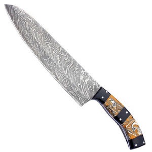 Couteau de chef de haute qualité en acier Damas de 8 pouces avec lame dentelée, manche en bois, couteau de camping, personnalisable OEM, garantie de 3 ans - Product Image 3