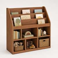 Étagère de rangement et de présentation en bois avec compartiments ouverts