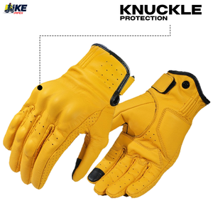 Gants de moto en cuir jaune, gants de cyclisme à doigts complets, respirants, coupe-vent, légers, compatibles avec les écrans tactiles - Product Image 3
