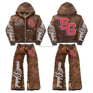 Chándal Deportivo Holgado para Hombre, Estilo Urbano, Lavado Ácido, con Pedrería, Impresión Serigrafiada Desgastada de Alta Calidad, Personalizado 2026 - Product Image 6