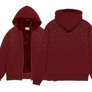Sweat à capuche en denim pour homme de haute qualité, 100% coton, sweat à capuche oversize en molleton, sweat à capuche d'hiver pour homme avec strass, pour un usage décontracté - Product Image 1