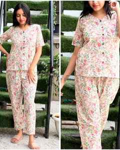 Ropa de dormir India informal para niñas y mujeres, ropa de dormir, traje de noche de algodón suelto con estampado Floral rojo para mujeres - Product Image 2