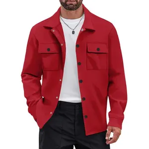 Veste cargo à revers de couleur unie vintage pour hommes coupe-vent polaire de banlieue avec poches pour vêtements d'extérieur d'hiver - Product Image 4