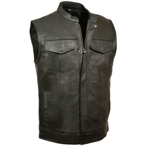 Nouveau gilet en cuir de moto professionnel pour hommes 2024 gilet de motard en peau de vache en cuir noir perforé avec logo personnalisé - Product Image 4