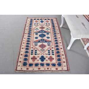 Turkish 0.3x6 ft Rug, <b>Runner</b> Vintage Rug, Blue <b>Red</b> Persian Rug - Product Image 1