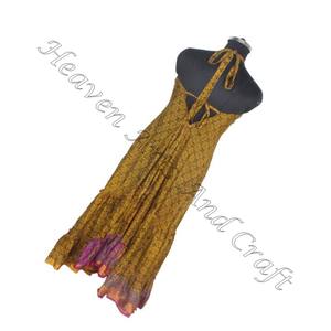 Nouveau Vintage soie Saree tissu Boho fantaisie vêtements 2023 tendance été mode Boho sans manches dames longues dames robe élégante - Product Image 4