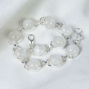 Bracelet en argent sterling avec pierre de lune arc-en-ciel, fait à la main, réglable, bijoux en pierres précieuses rondes, cadeaux élégants pour femmes - Product Image 1