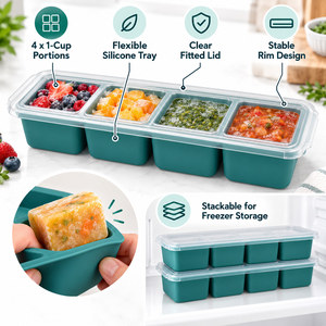Moule de congélation en silicone à cavités profondes, quatre sections de 1 tasse avec couvercle transparent pour bouillons et sauces savoureuses, approvisionnement en gros pour détaillants - Product Image 6