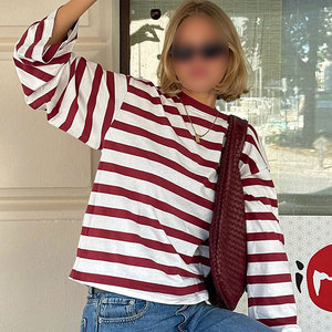 Camisas <span class=keywords><strong>de</strong></span> manga larga <span class=keywords><strong>de</strong></span> gran tamaño personalizadas para mujer, blusas informales <span class=keywords><strong>de</strong></span> bloque <span class=keywords><strong>de</strong></span> color a rayas, ropa <span class=keywords><strong>de</strong></span> moda <span class=keywords><strong>de</strong></span> otoño, blusas con cuello redondo - Product Image 1