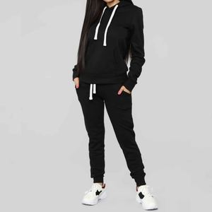 Nouvelles dames élégantes 100% sweats à capuche en molleton de coton et pantalons de survêtement motif solide pull personnalisé ensemble de survêtement 2 pièces pour femmes - Product Image 1