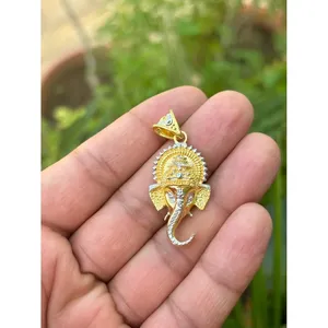 Pendentif Ganesh en argent 925 fait main avec motif or rose, plaqué rhodium, bijoux en cristal de style religieux pour cadeau - Product Image 1