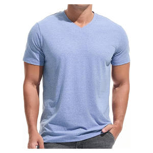T-shirt homme en coton/élasthanne tricoté à col en V, manches courtes, impression par transfert thermique avec logo personnalisé, respirant et écologique - Product Image 2
