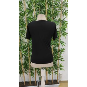 Blusa de viscosa con botones laterales y cuello redondo de manga corta para mujer, 33576 - Product Image 6