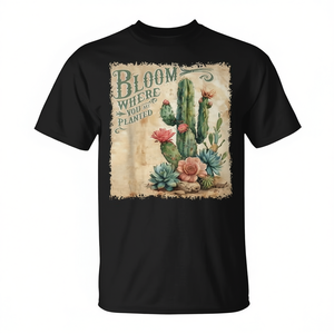Camiseta Vintage con Diseño de Cactus 'Bloom Where You Are Planted', Ropa Promocional Retro para la Salud Mental - Product Image 2