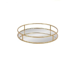 Plateau de forme ronde en métal Offre Spéciale avec verre et or finis fêtes d'intérieur accessoires de cuisine café thé plateau de service alimentaire - Product Image 1