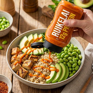 Mayonesa Vegana Alta en Proteínas con Sabor a Sriracha, 12g de Proteína, Proteína de Guisante Sin OMG, Halal, Fabricante de Salsas Picantes de Marca Privada, 200ml, OEM - Product Image 3