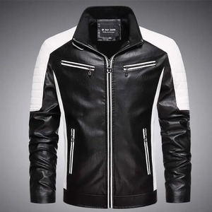 Stylish Men's PU Sheep Skin Leather Jacket for Autumn Winter Canvas Fabric with Patchwork and Zippers for Any Occasion - Product Image 3