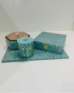 Plateau de rangement décoratif en bois laqué turquoise, motif floral, pour la maison, la table à manger, cadeau de Ramadan, Eid Mubarak, islamique - Product Image 1