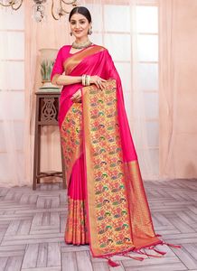 Sari de seda Paithani real y rico con hermoso Sari impreso digital - Product Image 2
