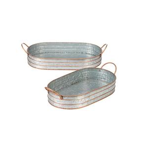 Plateau de service rond galvanisé avec poignée Farmhouse Vintage Decor Party Ware Plateaux de service en métal pour aliments et collations - Product Image 6