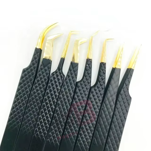Pinces à cils de haute qualité pour extensions de cils, logo personnalisé, pinces à cils à pointe dorée, outils de beauté pour les cils, pinces en acier inoxydable - Product Image 2