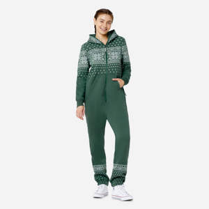 Print Detail and Embroidered Logo 50% Polyester 50% Cotton Side <b>Pockets</b> <b>With</b> Zipper Closure Unisex Green Alpine <b>Jumpsuit</b> - Product Image 2