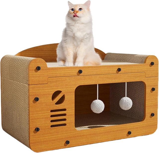 Wood Cardboard Cat Scratching Board | 4-Level Large Luxury Indoor Cat Climbing Tower | Durable Eco-Friendly Scratch Pad Play Mat