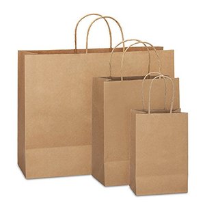 Bolsas de papel Kraft marrón con mango trenzado, venta al por mayor, bolsas de compras de papel, bolsas de comestibles - Product Image 1